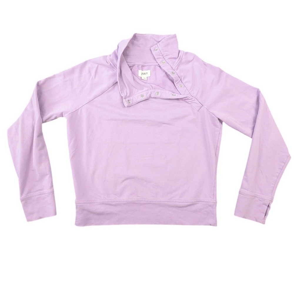 Pact Womens Organic Cotton Snap Neck Sweatshirt Lilac Purple Size M Thumbholes